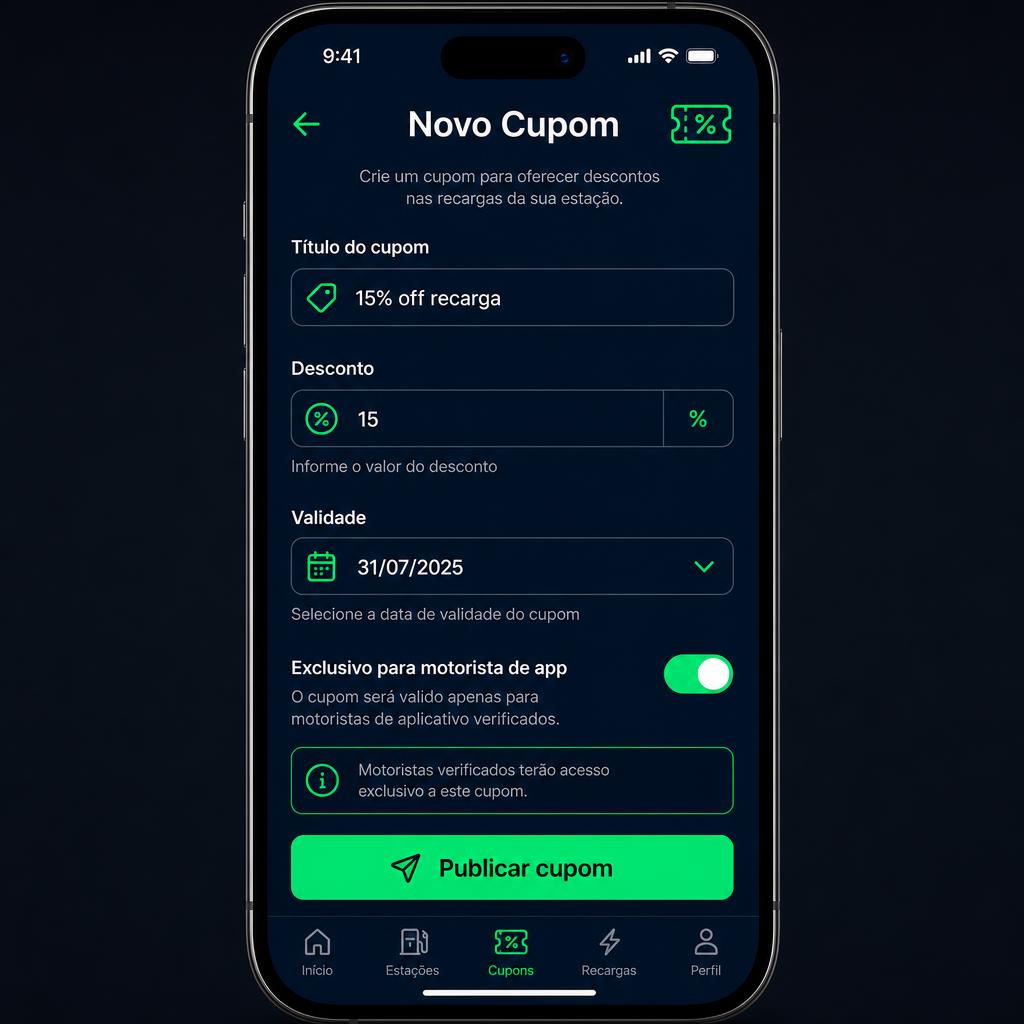 Exemplo de tela: Cupom exclusivo para motorista de app